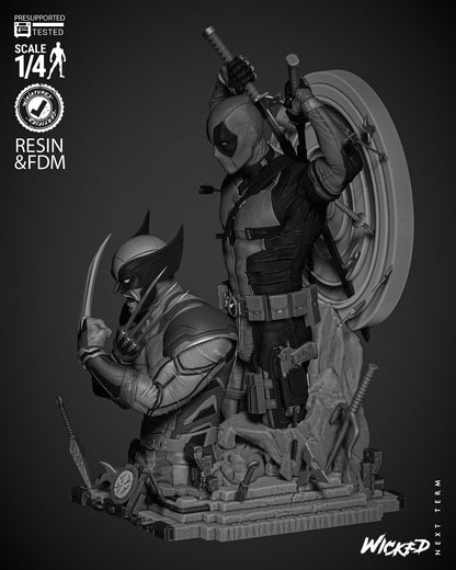 Estarua Diorama de Deadpool y Wolverine escala 1/4