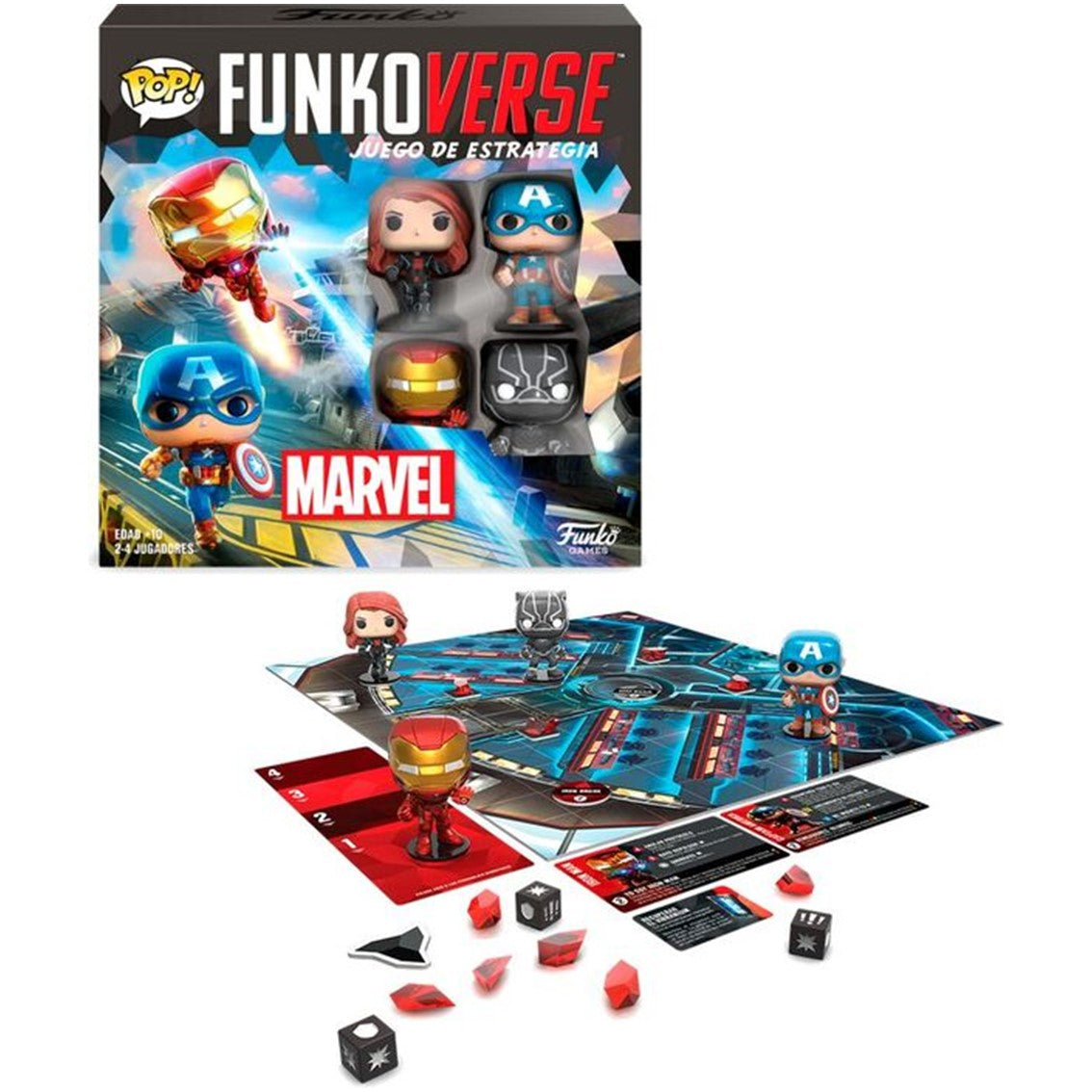 Juego de mesa Funkoverse Marvel Edicion 100 Capitan America Iron Man Viuda Negra y Pantera Negra