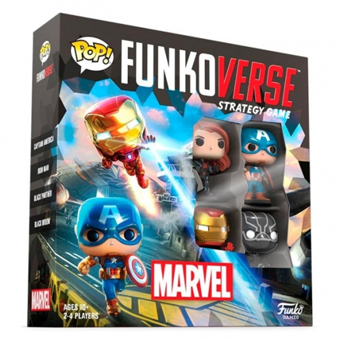 Juego de mesa Funkoverse Marvel Edicion 100 Capitan America Iron Man Viuda Negra y Pantera Negra