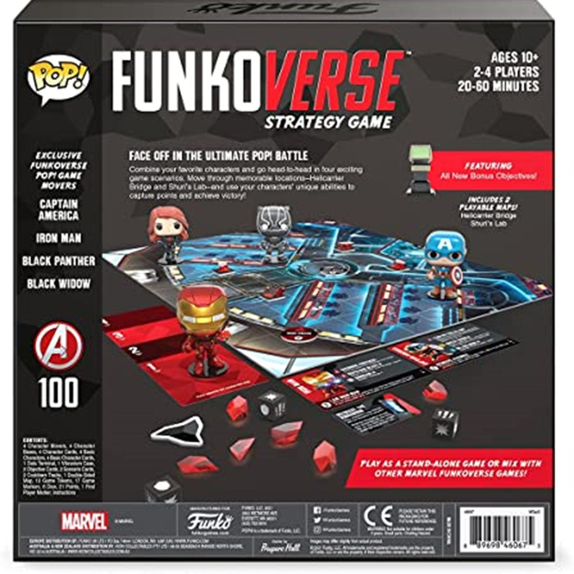 Juego de mesa Funkoverse Marvel Edicion 100 Capitan America Iron Man Viuda Negra y Pantera Negra